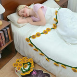 Crochet Sunflower Bouquet Blanket, Handmade Flower Blankets, 59 Inch Round Floral Knitted Gifts for Mother's Day, Birthday, Teacher, Friend, Home Decor, Sofa（Finished Product）