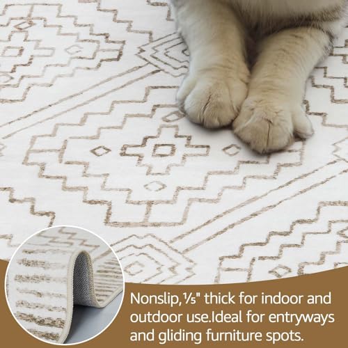jinchan 8x10 Moroccan Geometric Washable Living Room Area Rug, Taupe