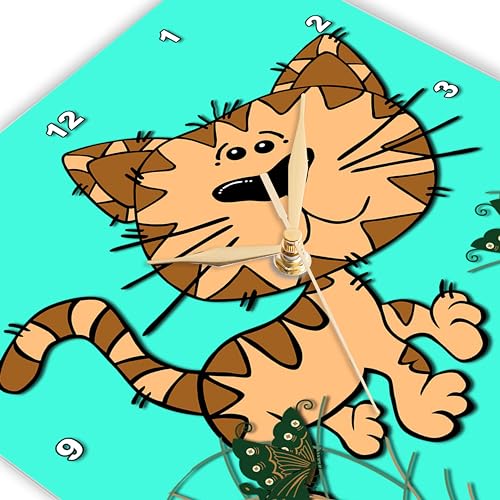 3dRose Funny Cat. Turquoise. Kids Decor. Cool Image. - Wall Clock, 15 by 15-Inch (DPP_218421_3)