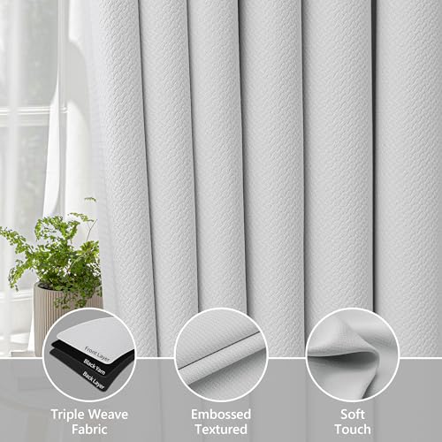 FMFUNCTEX 100% Blackout Curtains for Bedroom, White Back Tab Curtain 90 Inches Long Drapery Thermal Insulated Curtains for Living Room, Black Out Drapes Rod Pocket Room Darkening 2 Panels