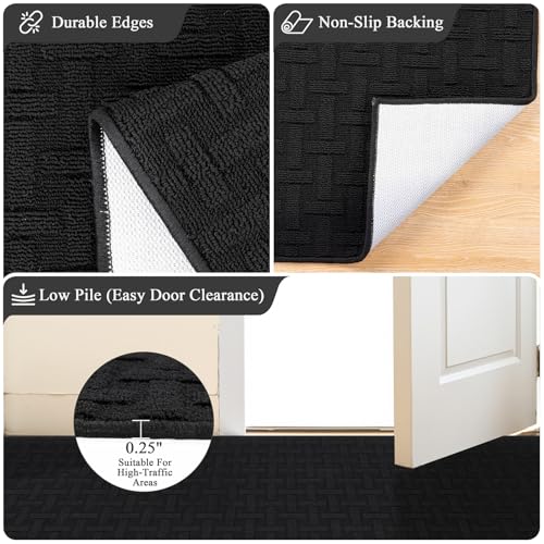 Hallway Runner Rug 2x6ft Kitchen Floor Mat Modern Geometric Non Slip Throw Rugs Busy Traffic Extended Indoor Doormat Machine Washable Accent Carpet for Laundry Bedroom(Black)