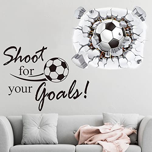 Gersoniel Soccer Wall Decal Gift 3D Soccer Wall Decor Stickers for Room Decor Football Stuff Shoot for Your Goals Football Sticker for Kid Boy Bedroom Art Decoration