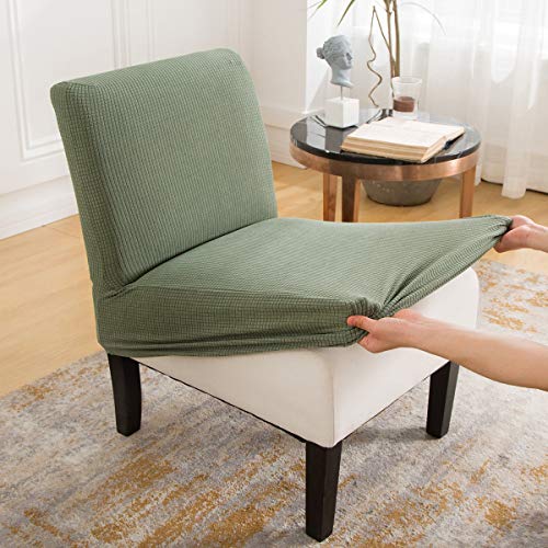 MIFXIN Armless Accent Chair Cover Stretch Jacquard Accent Chair Slipcover for Slipper Chair Without Arms Removable Washable Chair Furniture Protector for Living Room Bedroom Hotel (Cyan, 1 Pack)