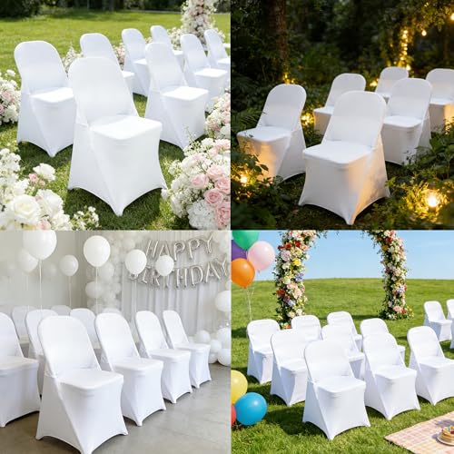 40PCS Stretch Spandex Folding Waterproof Chair Covers,Universal Fitted Chair Cover Protector for Wedding Party Banquet Holidays Celebration Decoration(40, White New)