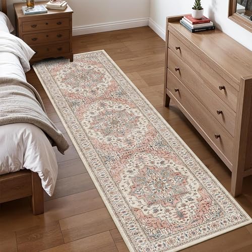 2x8 Vintage Runner Rug Low Pile Non-Slip Washable Hallway Rug