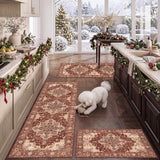 3 Piece Kitchen Rugs Sets with Runner, Washable Non Slip Soft Boho Kitchen Mats, Low Pile Stain Resistant Carpet for Hallway, Laundry Room, Entryway, Home Decor(20"x32"+20"x48"+20"x59", Rust Red)