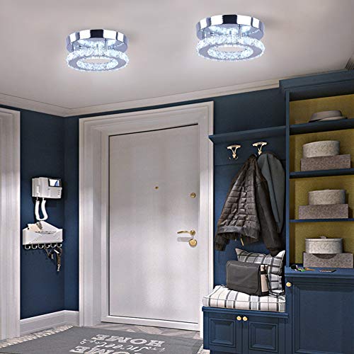 7.9" K9 Crystal LED Chandelier Flush Mount Ceiling Light, Cool White | K9 crystal 7.9“ in low-profile flush mount cool white LED for hallway foyer closet bedroom indoor hardwired
