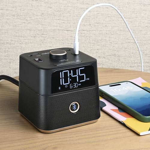 Brandstand | CubieBlue | User Friendly & Convenient Alarm Clock Charger | 2 USB Ports | 2 Tamper Resistant Sockets | Brandstand Bluetooth Speaker