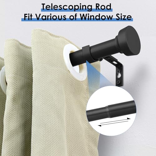 Curtain Rods for Windows 66 to 120 Inch(5.5-10 Feet),Black 1'' Diameter Drapery Rods with End Cap Style Design,Modern Adjustable Heavy Duty Curtain Rod,Size:32''-120''