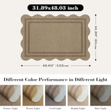 Easy Jute Front Door Mat, 2.6x4 Washable Entryway Rug Non Slip Small Kitchen Rug, Farmhouse Low Pile Floor Scalloped Rugs for Bathroom Porch Doorway