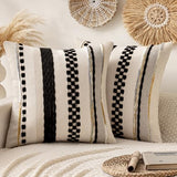 Boho Decorative Pillow Covers 20x20 Inch Black Stripe Pack of 2