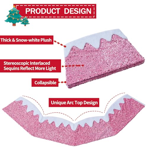 Christmas Tree Collar, 24 Inch Xmas Tree Ring Fabric Square Skirt for Artificial Trees, Snow Cover and Sequin Christmastree Box Collar,Holiday Christmas Home Decor for Decorations (HOT Pink)