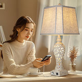 LuxSight Collection 28.5" Table Lamps Set of 2 - Bedside Lamp with Fabric Shades - for Bedroom and Living Room with USB and Nightlight - Perfect for Nightstands and Bedrooms
