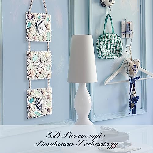 flangairy 20.5"x4.3" 3D Seashell Starfish Conch Beach Wall Hanging Decor | Wooden Base, Sand, Glass, Resin Sea Star Fish Shells, Ocean Coastal Theme Room Art, Nautical Bathroom Decorations for Home