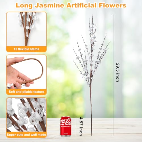 Wootkey 5pcs 29.5" Faux Jasmine Artificial Flowers Tall White Floral Branches Stem for Home Wedding Vase Filler Party DIY Decoration