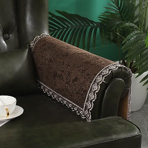 MINJIATEX Couch arm Covers,Non-Slip lace Sofa arm Covers Set of 2 Washable Sofa armrests Covers for Living Room Recliner Chair arm Cover Protectors for Leather Sofa armrest slipcover (GYDF-Brown)