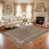 Garvee Scalloped Bow Rug Brown Washable Solid 4x6 Area Rugs for Living Room