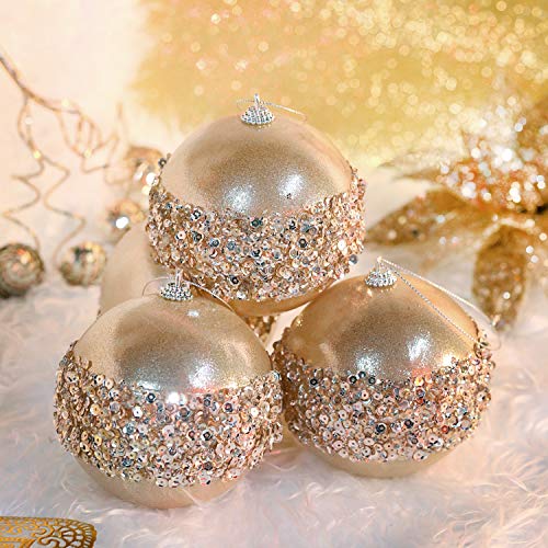4pc Champagne Gold Christmas Ball Ornaments, 4pc Set Red Shatterproof Christmas Decorations Tree Balls for Xmas Trees Wedding Party Holiday Decorations