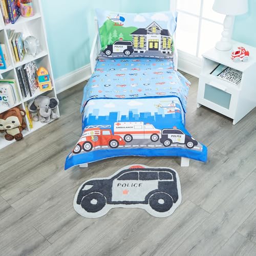 Hand Tufted Police Car Bedroom or Bathroom Rug - 30x20 in; 100% Cotton Kids Bathroom Mat; Decorative Kids Area Rug