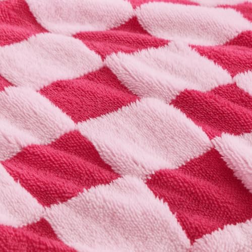 Ohocut Checkered Jacquard Shag Throw Pillow Covers, Pack of 2 Fluffy Double Pink Cute Decorative Aesthetic Soft Checkered Throw Pillow Cases for Couch Sofa Bedroom,20x20 Inch