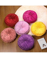 HLOVME Round Velvet Pillow for Couch Small Handmade Decorative Throw Pillow for Bed Bedroom 13.7” Dark Red