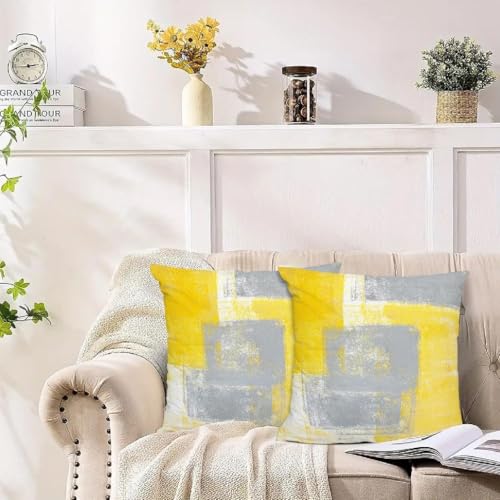 Throw Pillow Covers for Couch, 18x18 Inch, 2 Pack, Grey Yellow