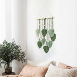 Avoik Macrame Wall Hanging Boho Woven Tapestry Handmade Home Wall Decor Bohemian Leaf Modern Chic Wall Art Green Feather Decorations for Living Room Bedroom Apartment Nursery Farmhouse Backdrop
