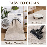 Vaukki 5x7 Area Rug for Living Room, Soft Fluffy Washable Modern Floral Indoor Floor Mat, Non Slip Shaggy Boho Accent Throw Carpet for Bedroom, Living Room, Nursery and Dining Room, Beige