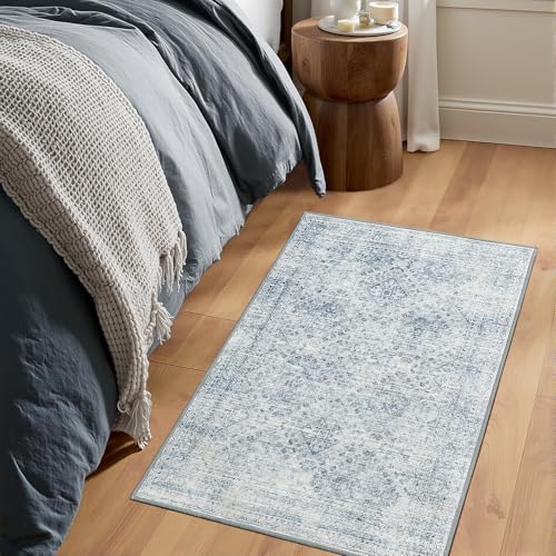 MIULEE 2x3 Washable Entry Rug Door Mat Indoor Entrance, Small Rug for Kitchen Bathroom Bedroom, Non-Slip Stain Resistant Throw Carpet Boho Entryway Decor, Blue