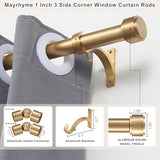 Warm Gold Bay Window Curtain Rods with Aluminum End Cap Finials and Brackets,Adjustable 36-72 Inch Center Rod for windows (24-68’’), 20-36 Inch Side Rods for windows (16-32’’),1 Inch Diameter