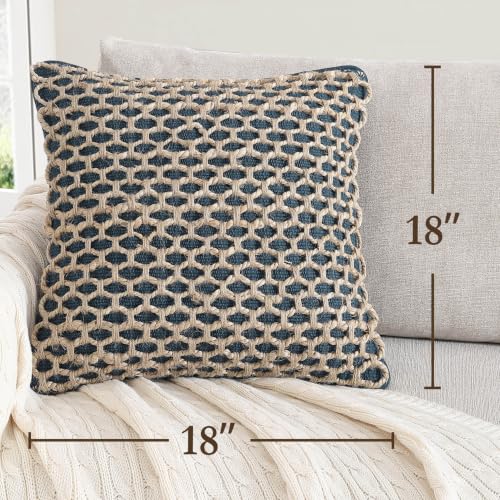 Boho Living Throw Pillows - Boho Throw Pillows with Boho Pillow Covers 18x18 Indigo Pack of 2