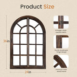 Arched Wall Mirror with Window Pane Design 36x24 Inch Rustic Farmhouse Wood Decorative Mirror for Living Room Bedroom Entryway