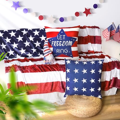 Hongsome 4th of July Throw Pillow Covers 18x18in Set of 4,Patriotic Pillow Case for Independence Day,Memorial Day,Veteran's Day,USA,American Summer Outdoor Red White Blue Decorations