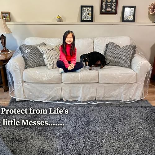 Evelots Clear Couch Cover - Thick Heavy Duty Vinyl 3 Seat Sofa Cover for Protection Against Cat & Dog Clawing - Stain & Dust Protector - Waterproof Slipcover for Moving & Storage