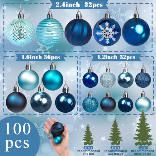 LOVEINUSA 100PCS Shatterproof Christmas Ornament Ball Set, Assorted Glitter Baubles for Tree Decorations and Wreaths