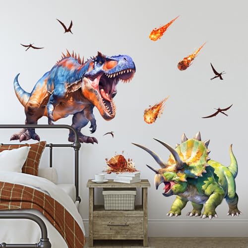 Supzone Large Dinosaur Wall Decals for Kids Room - Tyrannosaurus Triceratops Dino Wall Stickers for Boys Bedroom, Living Room, Baby Nursery Wall Art Decor