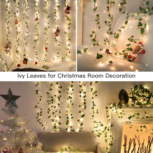 suddus Vines with Light for Bedroom, 200 LED Fairy Lights with Vines, Ivy Curtain Lights for Dorm, Wedding, Party, Wall, Indoor, Outdoor Decor, 6.5ft x 6.5ft with Remote（Warm White）