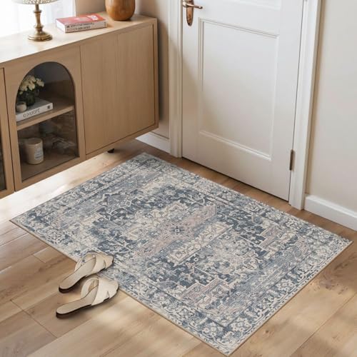 2x3 Entryway Rug Door Mat, Washable Samll Rug, Non Slip, Blue
