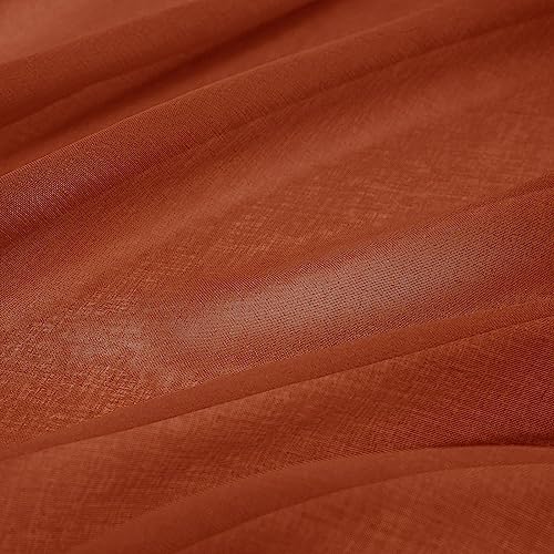 MIULEE Terracotta Linen Textured Sheer Curtains 2 Panels for Bedroom/Living Room Semi Transparent Voile Drapes Rust Boho Orange Rustic Fall Decor Window Panels Rod Pocket, W 54 x L 84 Inches Long