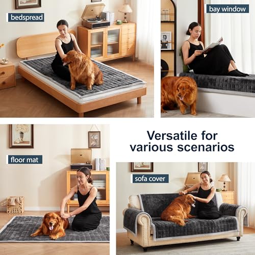 Couch Cover for Dogs Washable,Anti-Slip Back Cat Mat Pet Pad Blanket for Furniture Protector,Fuzzy Pet Sofa Cover for 3 Cushion Couch Sofa Pets Friendly (Dark Gray, 2pc/28"x28"-Arm/Backrest Cover)