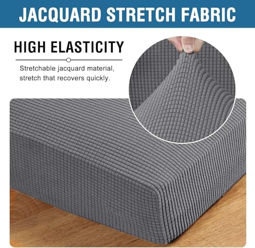 H.VERSAILTEX Super Stretch Individual Seat Cushion Covers Sofa Covers Couch Cushion Cover Slipcover Sets Thick Jacquard Textured Twill Fabric (3 Piece Sofa Cushion Covers, Grey)