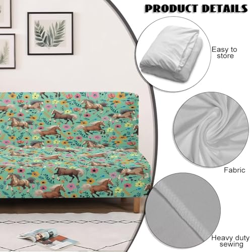 Horse Flower Easy-Going Stretch Futon Slipcover Armless Futon Bed Cover Furniture Protector Without Armrests with Elastic Bottom for Kids