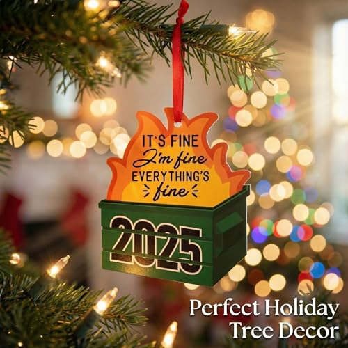 PETCEE Dumpster Fire Funny Christmas Ornaments 2025 - Hilarious Funny Acrylic Christmas Decor Unique Inappropriate Gifts for Adults Family Friends Coworkers Novelty 2025 Christmas Ornaments