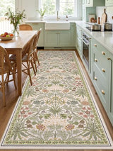 3x10 Washable Floral Runner Rugs: Non-Slip Long Wide Indoor Carpet Runner for Hallway Floor Living Room Entryway Bedroom - William Morris Rug Stain Resistant Dark 3x10ft Beige
