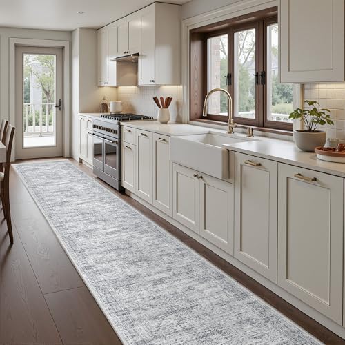 2'6 x 16' Runner Rug Non Slip,Washable Kitchen Rugs,Grey