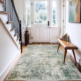 4x5 Washable Abstract Entryway Rug: Non Slip Area Rug for Living Room Green