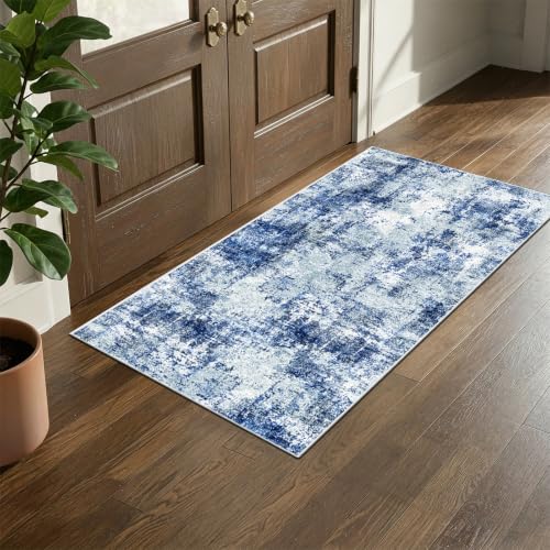 2x4 Washable Rug Non Slip Small Runner Rugs Blue