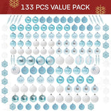 Joiedomi 133 Pcs Christmas Ornaments, Blue & White Assorted Shatterproof Christmas Balls Ornaments for Xmas Tree Wreath Garland Holidays Indoor/Outdoor Party and Events