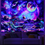 Ameyahud Blacklight Astronaut Tapestry UV Reactive Galaxy Space Tapestry Glow in The Dark Trippy Universe Planet Tapestries Neon Starry Sky Wall Hanging Decor for Home