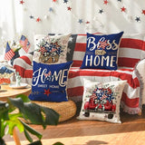 AVOIN colorlife Bless Our Home Eucalyptus Stars Fireworks Car Blue Throw Pillow Covers, 18 x 18 Inch 4th of July Patriotic Independence Memorial Day USA Flag Cushion Case for Sofa Couch Set of 4